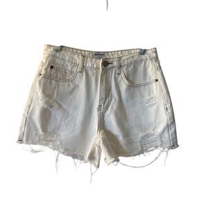 White Birch Women’s White Denim Mid Rise Cutoff Shorts Size Small